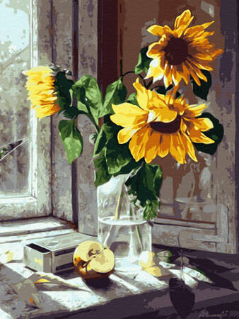 Diamant-Stickerei ohne Rahmen, Sonnenblume auf der Fensterbank, 30 x 40, Diamant-Mosaik 5D