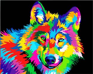 Ein Porträt eines Regenbogenwolfs Malen nach Zahlen