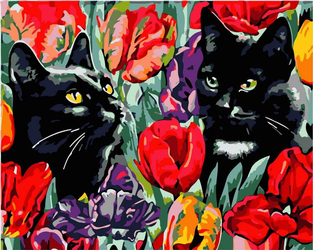 Katzen in Tulpen Malen nach Zahlen