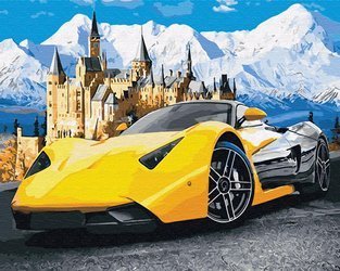Lamborghini bei der Burg. Gemälde nach Zahlen