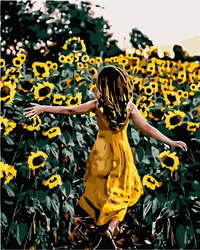 Mädchen in Sonnenblumen Malen nach Zahlen