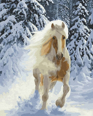 Pferd im Winterwald Malen nach Zahlen