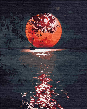 Roter Mond und Meer malen nach Zahlen