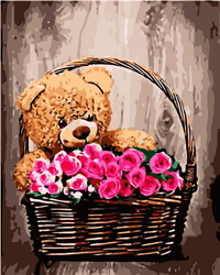 Teddybär mit Blumen Malen nach Zahlen