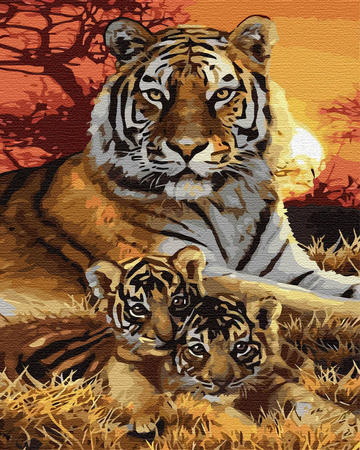 Tigerfamilie Malen nach Zahlen