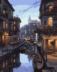 Venedig bei Nacht Malen nach Zahlen ohne Rahmen