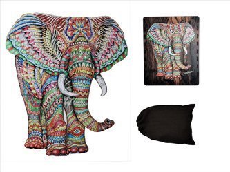 WOOD PUZLE Holzpuzzle Afrikanischer Elefant mit Tierelementen 179 Stk. Größe 381х323 mm