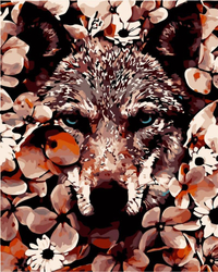 Wolf in Blumen Malen nach Zahlen