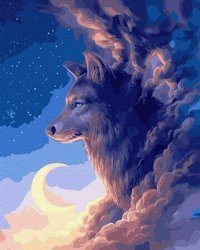 Wolf in den Wolken Malen nach Zahlen