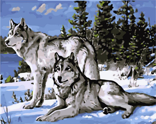 Wölfe im Schnee Malen nach Zahlen