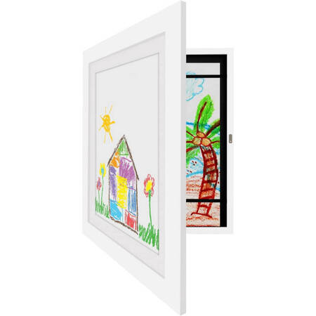 Künstlerischer Rahmen für Bilder und Fotos für Kinder, aus Holz, aufklappbar, weiß, A4, 34 x 25 cm