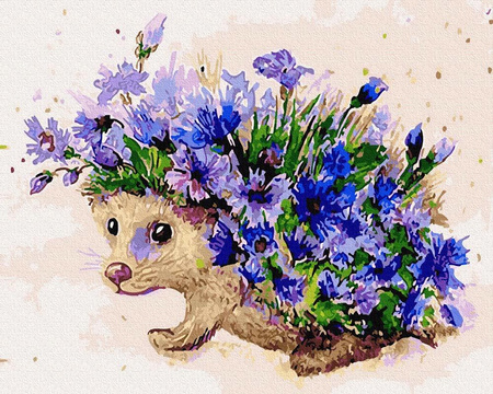 Igel und Kornblumen Malen nach Zahlen