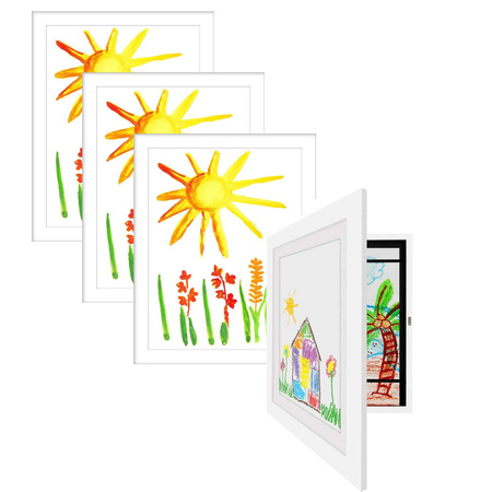 4x Künstlerischer Rahmen für Bilder und Fotos für Kinder, aus Holz, aufklappbar, weiß, A4, 34 x 25 cm