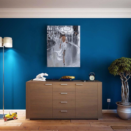 In einem weißen Kleid unter einem Regenschirm. Malen nach Zahlen