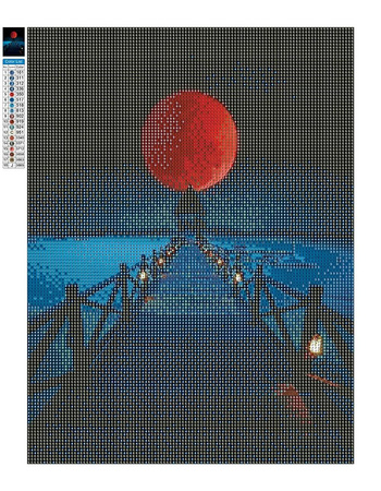 Diamantstickerei ohne Rahmen, Blick auf das Meer und den roten Mond, 30 x 40, Diamantmosaik 5D