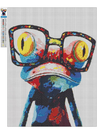 Diamantstickerei ohne Rahmen Frosch mit Brille 30x40 Diamantmosaik 5D