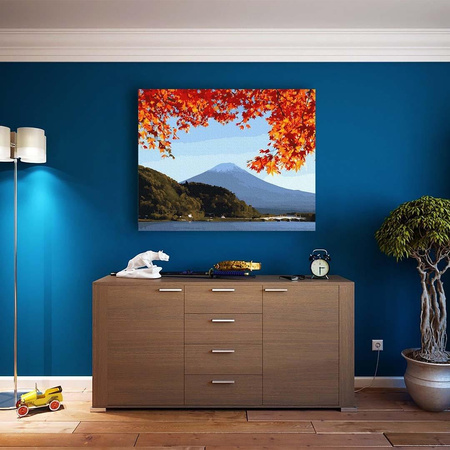 Mount Fuji im Herbst bei Sonnenaufgang am Kawaguchiko-See Malen nach Zahlen