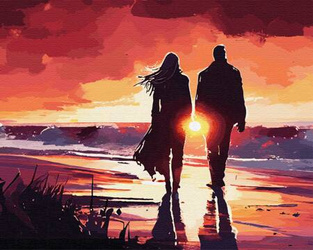 Spaziergang dem Sonnenuntergang entgegen Malen Nach Zahlen