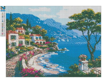 Diamant-Stickerei ohne Rahmen, griechischer Mittelmeer-Golf, 30 x 40, Diamant-Mosaik 5D