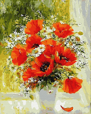 Mohnblumen und Gänseblümchen Malen Nach Zahlen