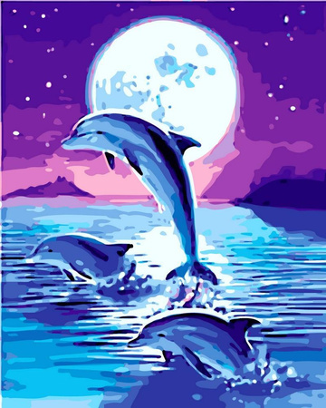 Delfine unter dem Mond Malen nach Zahlen