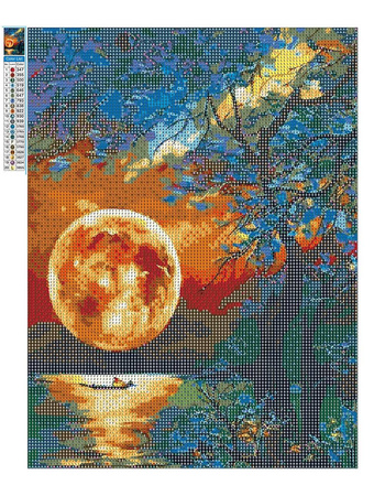 Diamantstickerei ohne Rahmen Mond über dem See 30x40 Diamantmosaik 5D