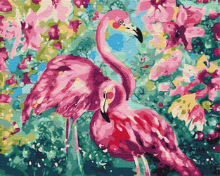 Flamingos in Blumen Malen Nach Zahlen