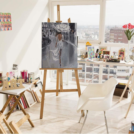 In einem weißen Kleid unter einem Regenschirm. Malen nach Zahlen