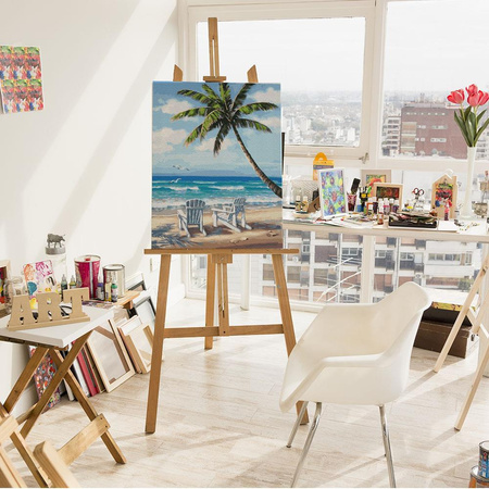 Liegestühle an der Küste Malen nach Zahlen