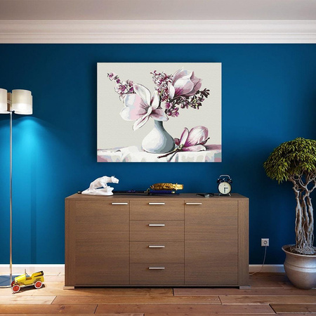 Weiße Magnolien Malen nach Zahlen ohne Rahmen