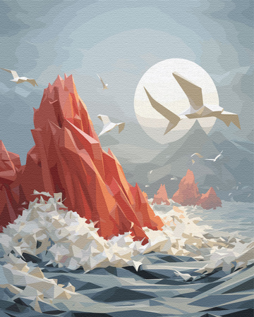 Meereslandschaft mit Möwen Malen Nach Zahlen