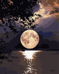 Mond über Wasser Malen nach Zahlen ohne Rahmen