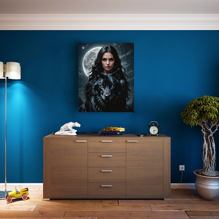 Nachtjäger mit Wolf im Mondlicht Malen Nach Zahlen