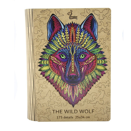 Holzpuzzle Der wilde Wolf mit tierischen Elementen 175 stk. 25x34 cm
