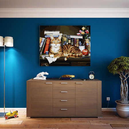 Katze auf einem Bücherregal Malen nach Zahlen