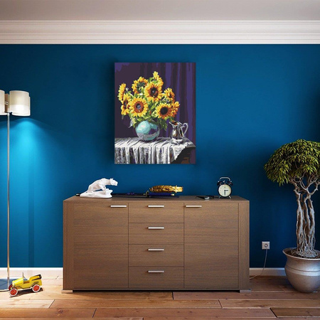 Sonnenblumen in einer Vase. Malen nach Zahlen