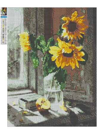 Diamant-Stickerei ohne Rahmen, Sonnenblume auf der Fensterbank, 30 x 40, Diamant-Mosaik 5D