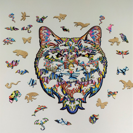 WOOD PUZLE Holzpuzzle Katze Mit Tierelementen 190 Stk. Größe 450х310 mm