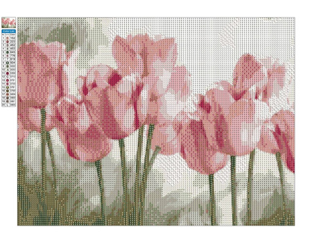 Diamant-Stickerei ohne Rahmen, rosa Tulpen, 30 x 40, Diamant-Mosaik 5D