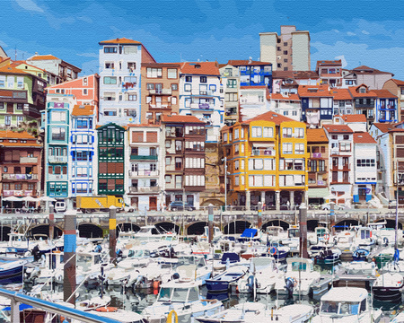 Ein malerischer Hafen mit bunten Mietshäusern Malen Nach Zahlen