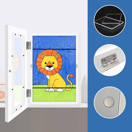 4x Künstlerischer Rahmen für Bilder und Fotos für Kinder, aus Holz, aufklappbar, weiß, A4, 34 x 25 cm