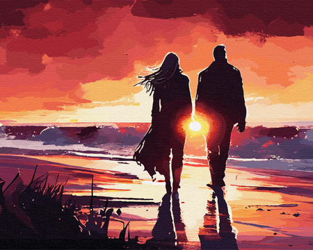 Spaziergang dem Sonnenuntergang entgegen Malen Nach Zahlen