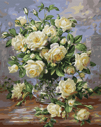 Strauß weißer Rosen, malen nach Zahlen