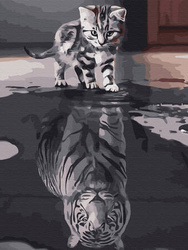 Diamant-Stickerei, rahmenlos, innere Stärke, Katze, Tiger, 30 x 40, Diamant-Mosaik 5D