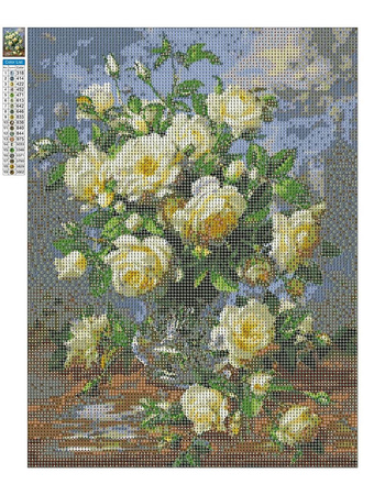 Diamant-Stickerei, rahmenlos, Blumenstrauß aus weißen Rosen, 30 x 40, Diamant-Mosaik 5D