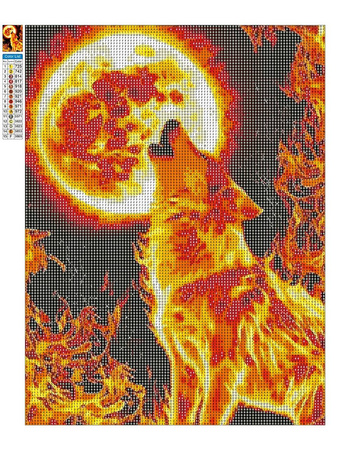 Diamantstickerei ohne Rahmen Feuerwolf 30x40 Diamantmosaik 5D