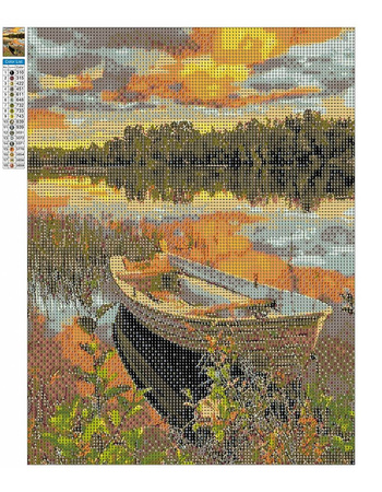 Diamantstickerei ohne Rahmen Boot bei Sonnenuntergang 30x40 Diamantmosaik 5D