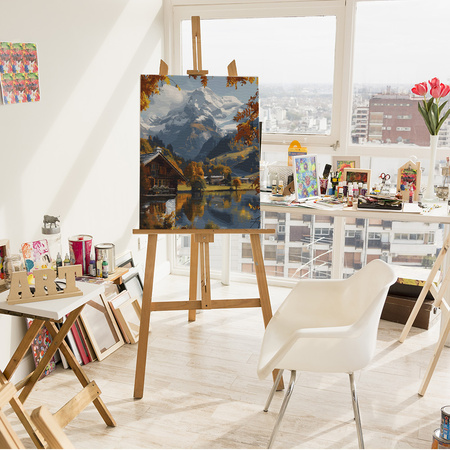 Herbstliche Berglandschaft mit Hütte am See Malen Nach Zahlen