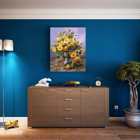 Schöne gelbe Rosen Malen nach Zahlen ohne Rahmen