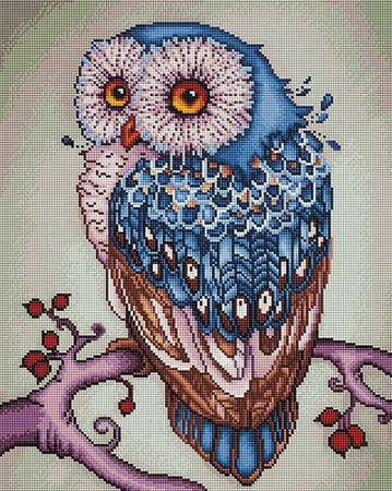 5D Eule auf einem Ast Diamantmosaik 40x50 cm